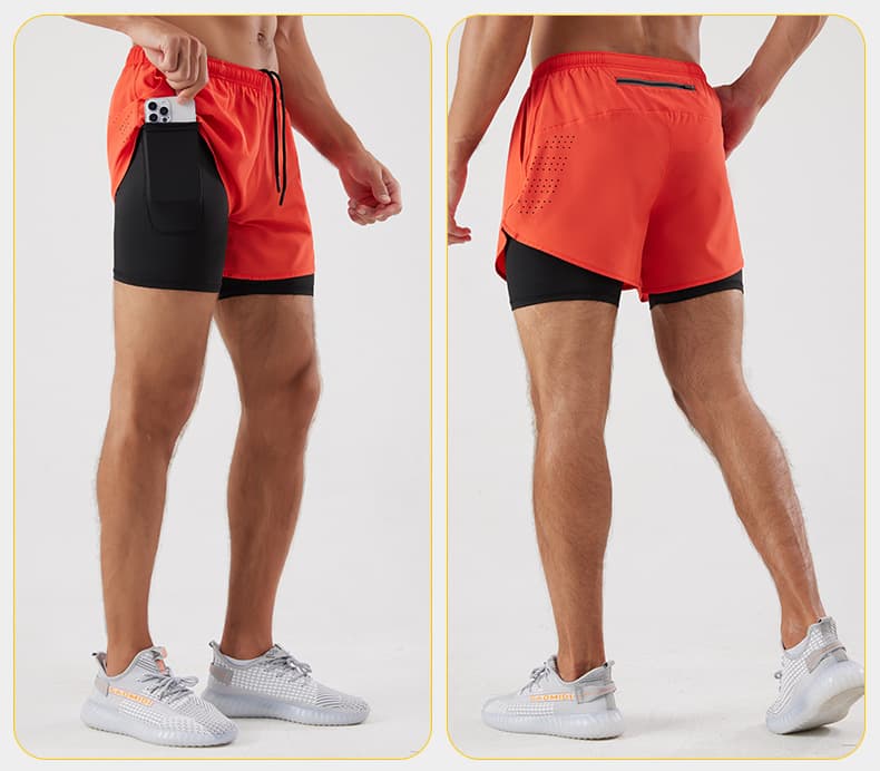 スポーツ用二重構造ポケット付きショートパンツ