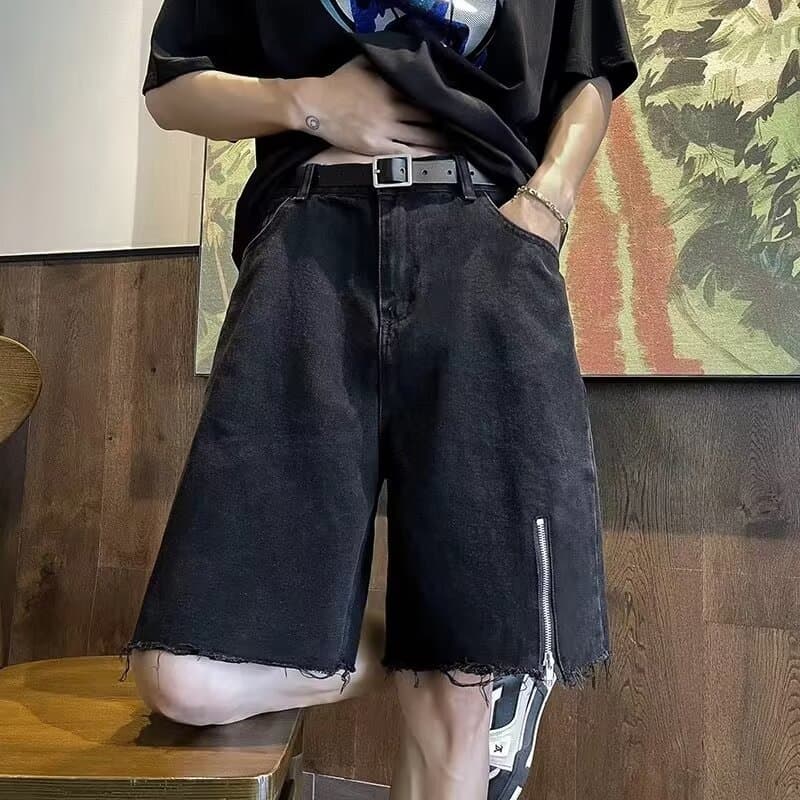 ジッパー付きデニムショートパンツ