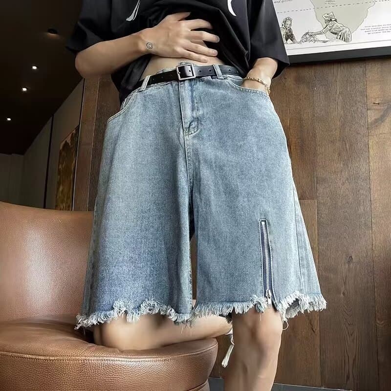 ジッパー付きデニムショートパンツ