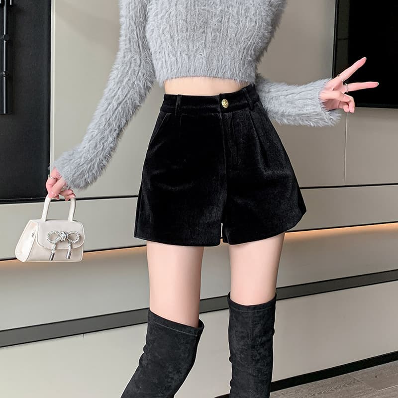 ベルベット調ワイドショートパンツ