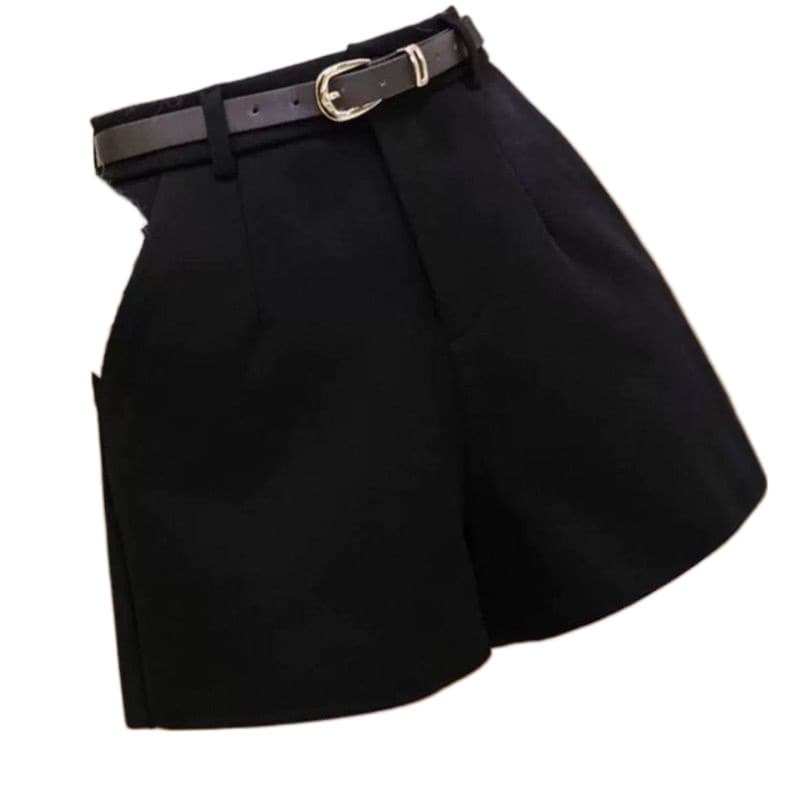 プリーツハイウエストベルト付きショートパンツ