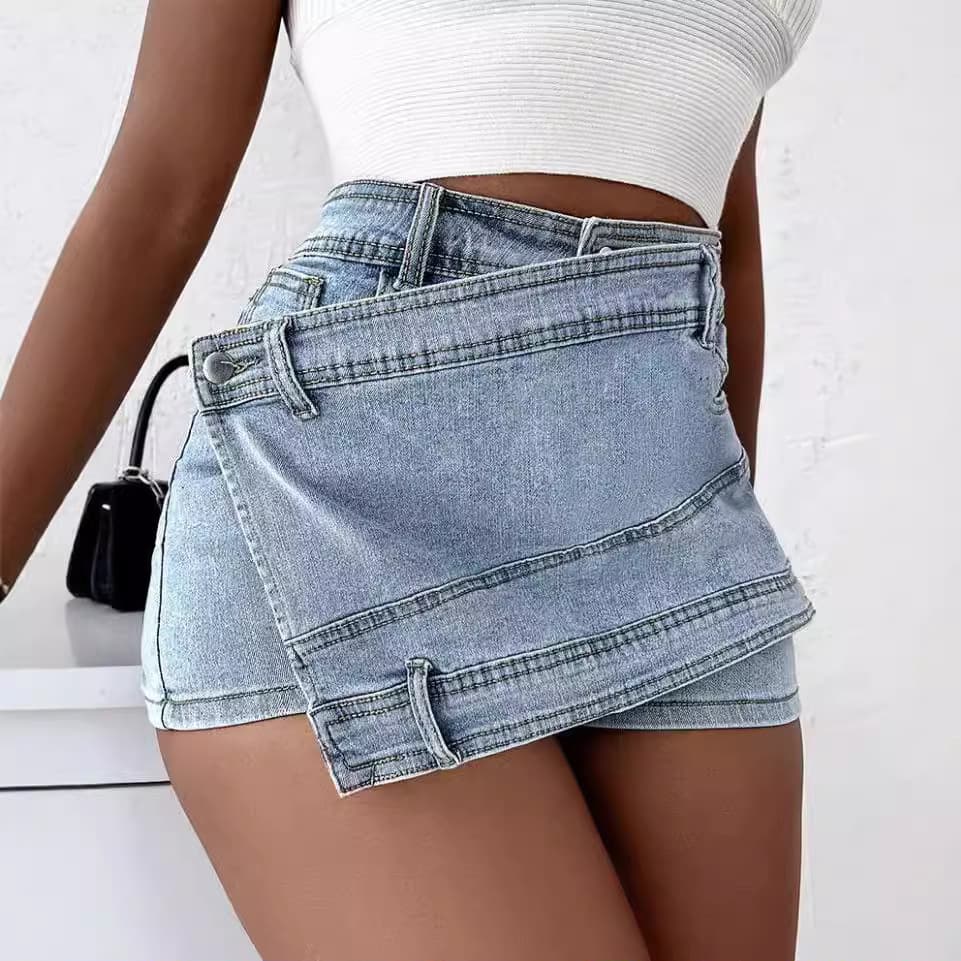 ウエストアクセントデニムショートパンツ