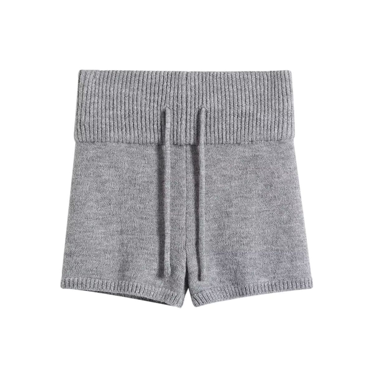 リブ編みハイウエストショートパンツ