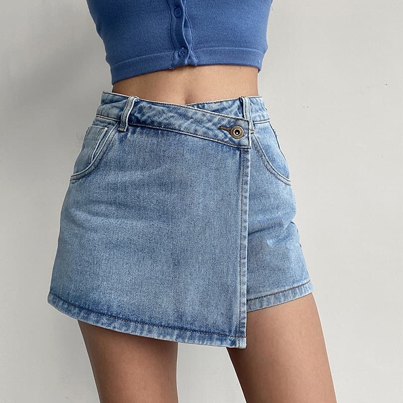 ショートパンツ 巻きスカート風デニムミニスカート