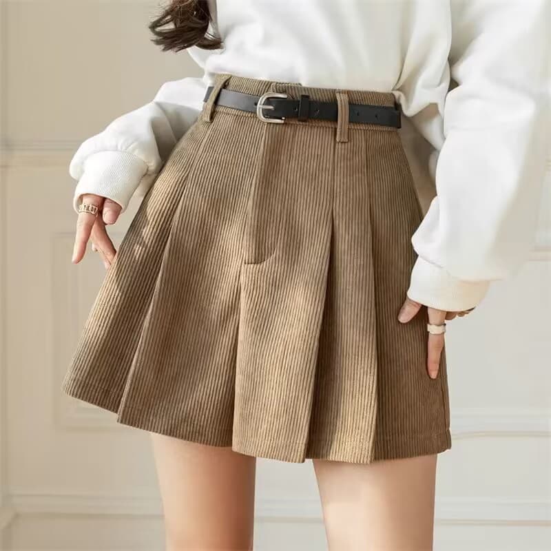 コーデュロイプリーツショートパンツ