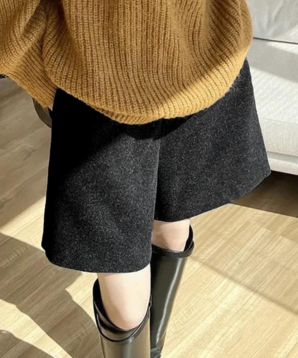 ショートパンツ レディース ウール風ハーフパンツ 美脚ワイド