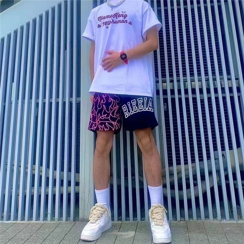 炎柄切替バギーショートパンツ